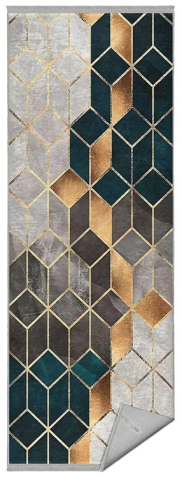 Bielo-petrolejový prateľný koberec behúň 80x200 cm – Mila Home