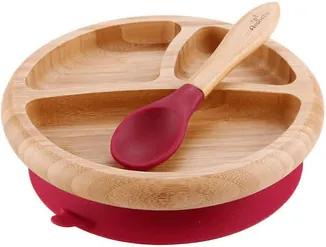 Detský bambusový tanier s prísavkou a lyžičkou | červená - Avanchy