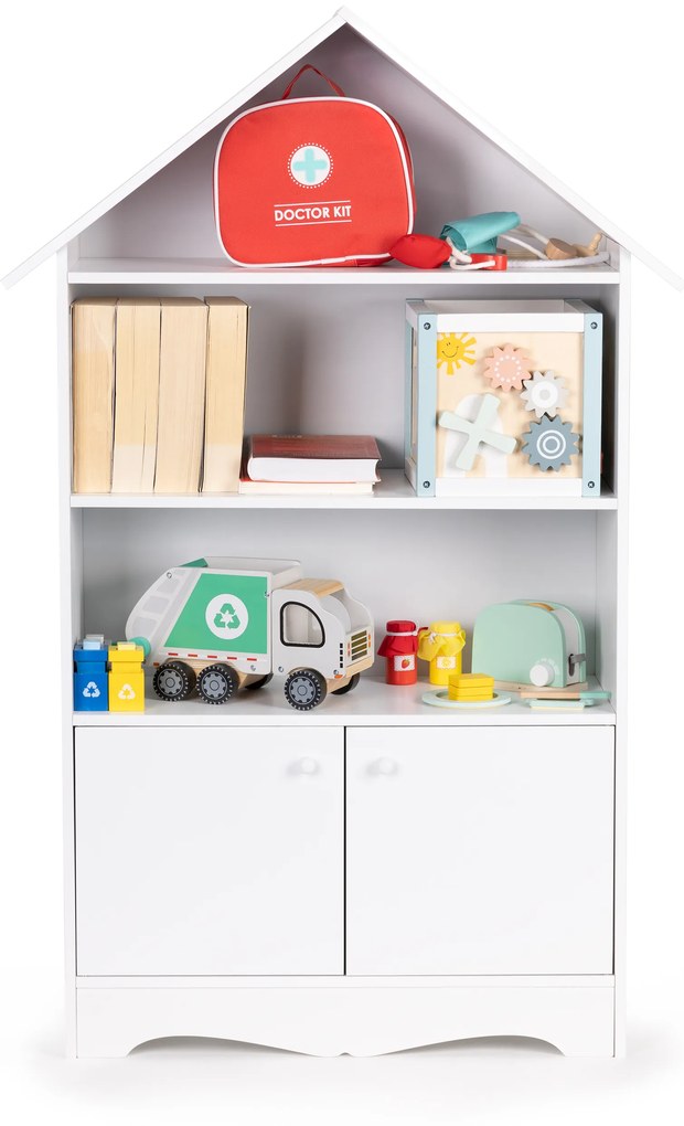 Polička, skrinka domček na hračky, biely Ecotoys