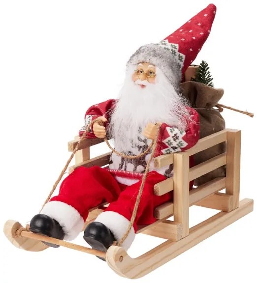 Santa Claus v škandinávskom svetri na saniach 34 cm