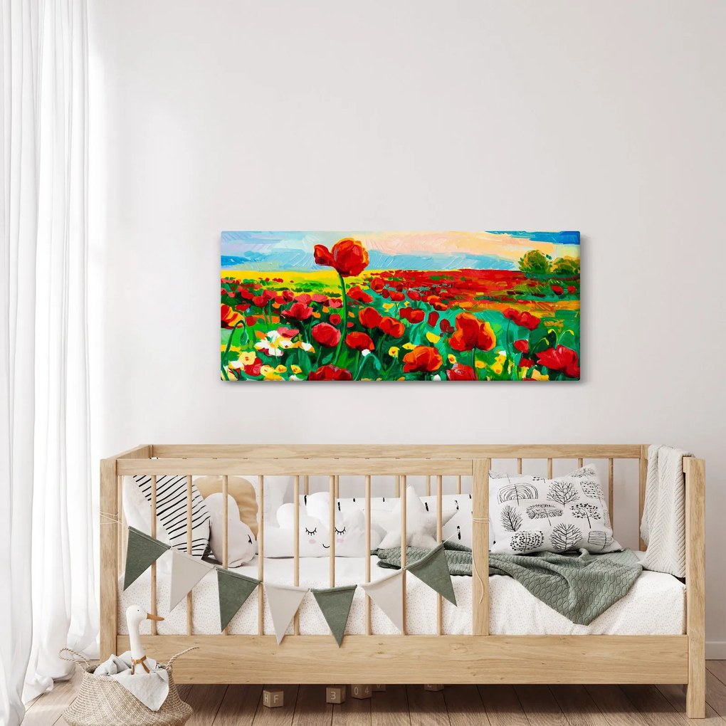 Obraz poľa s vlčími makmi (120x50 cm)