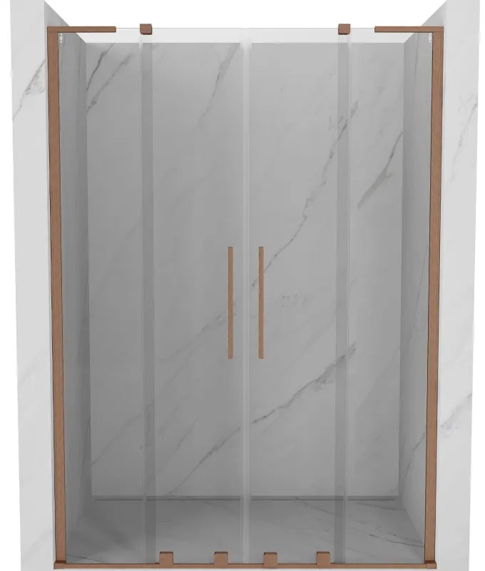 Mexen Velar L Duo, posuvné sprchové dvere do otvoru 160 cm, 8mm číre sklo, medená matná, 871-160-003-02-65