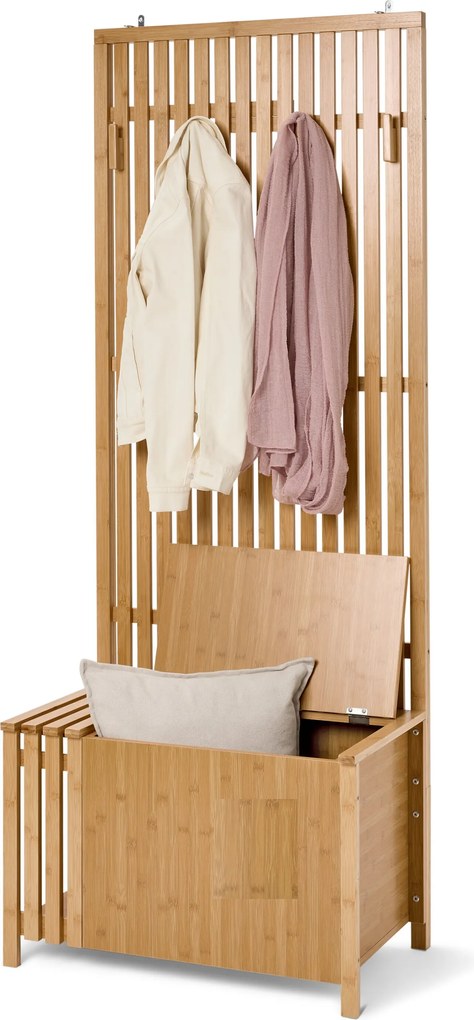 Šatníková stena s lavičkou v lamelovom vzhľade