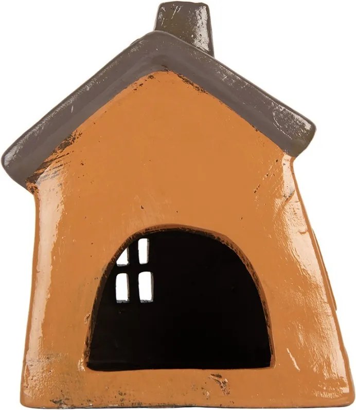 Oranžový keramický svietnik na čajovú sviečku domček Village - 18*13*20 cm