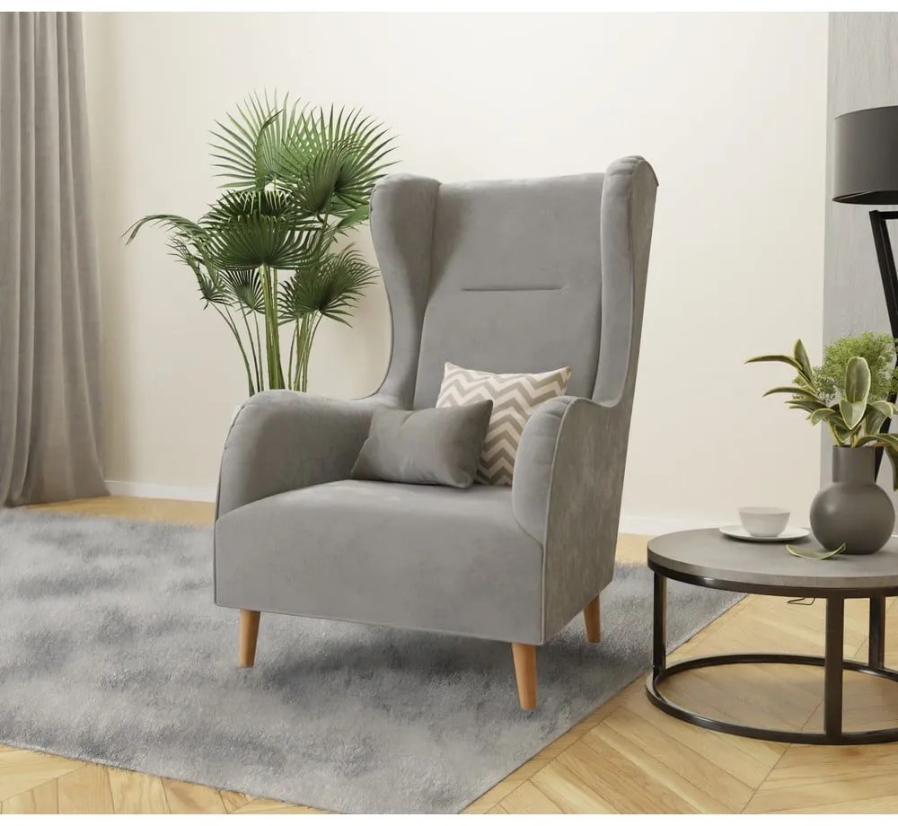 Svetlosivé zamatové kreslo ušiak Carole – Ropez