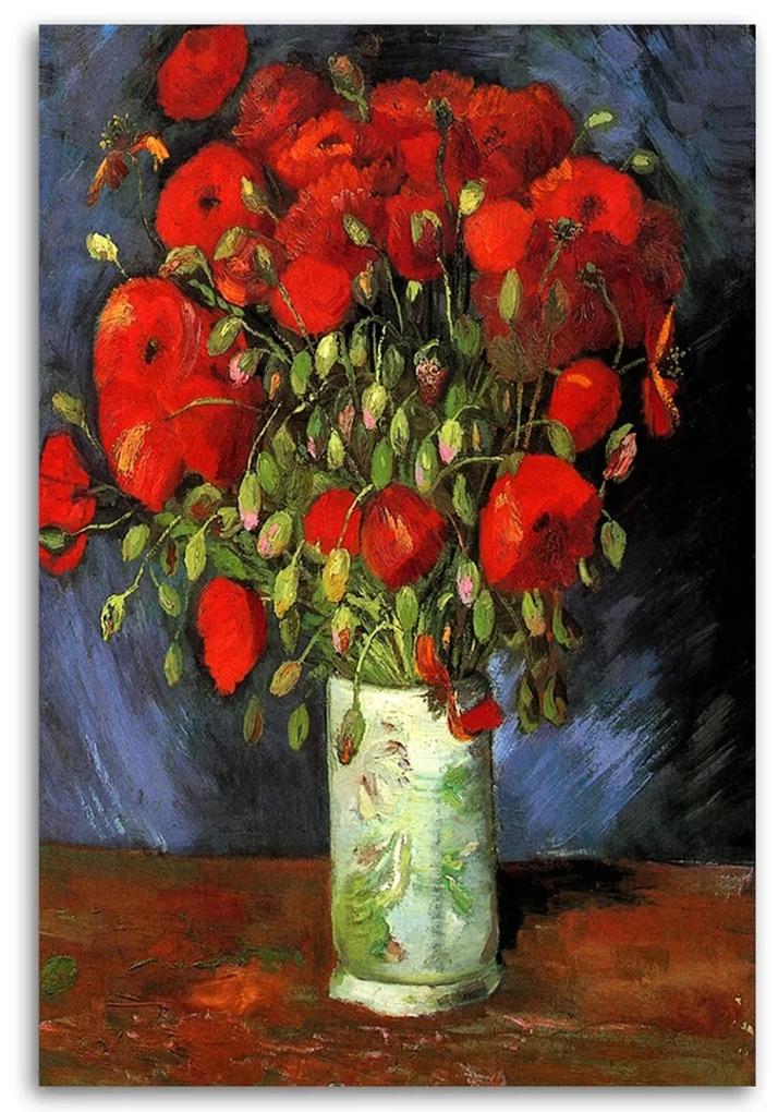 Obraz na plátně Váza s červenými máky Van Gogh - 60x90 cm