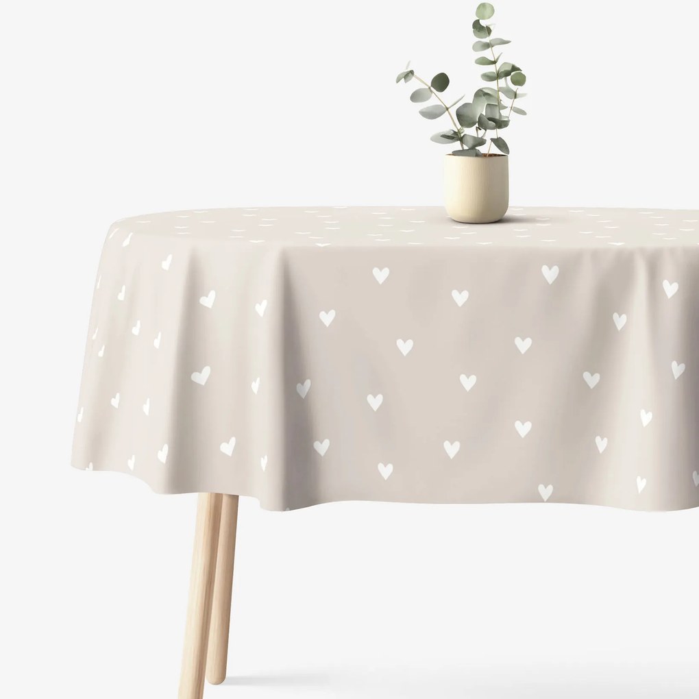 Goldea oválny obrus 100% bavlnené plátno - srdiečka na latte 140 x 220 cm