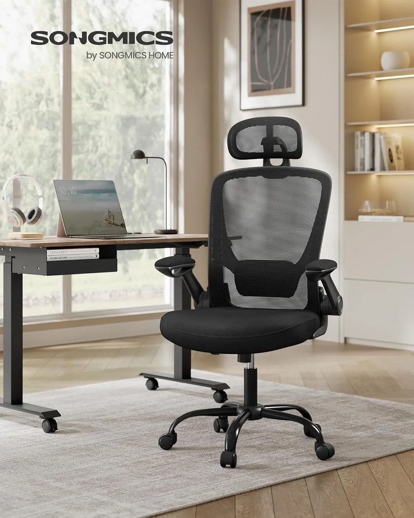 ergonomická kancelárska stolička, otočná stolička s sieťovaným operadlom, čierna farba
