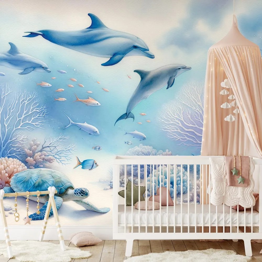 Samolepiaca tapeta podmorský svet s delfínmi