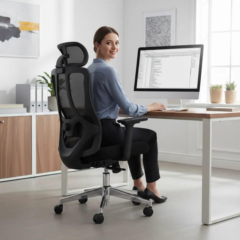 Kancelárska ergonomická stolička Neoseat TIYA — sieť / látka, čierna, nosnosť 150 kg