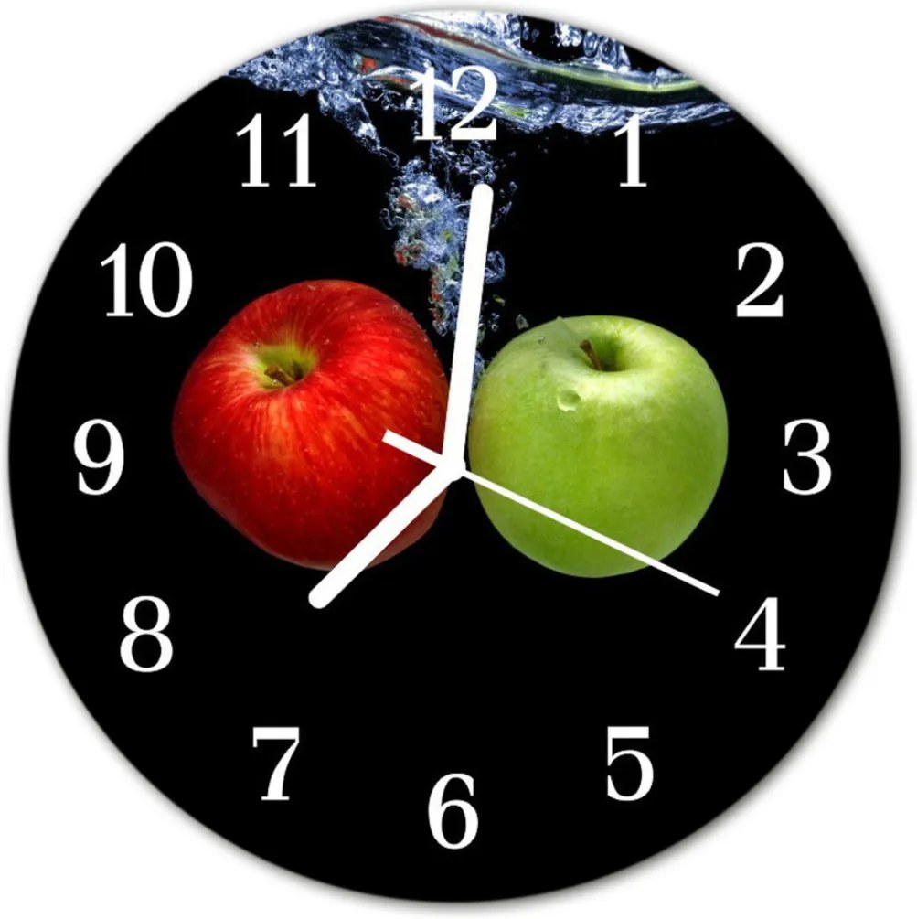 Sklenené hodiny okrúhle  jablká