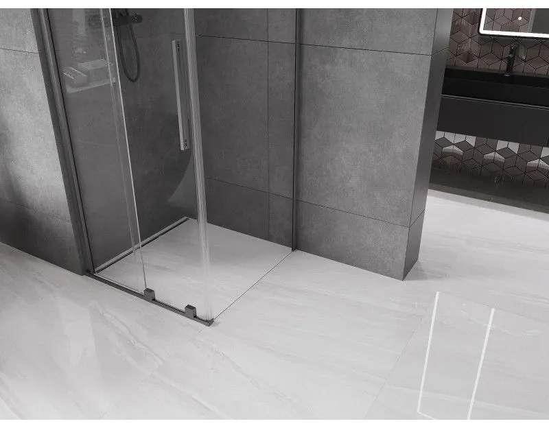 Mexen Velar, sprchový kút s posuvnými dverami 120(dvere) x 120(stena) cm, 8mm číre sklo, grafitová matná, 871-120-120-01-66