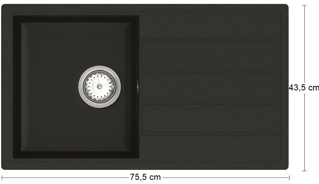 Granitový kuchynský drez so sifónom Eden ENB 02-76 75,5x43,5 cm - čierna
