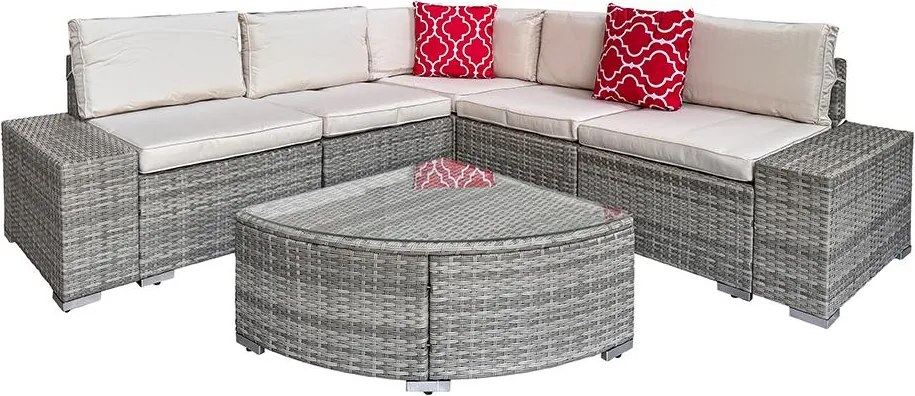 Rohová ratanová súprava Avenberg AZURE - šedá/béžová