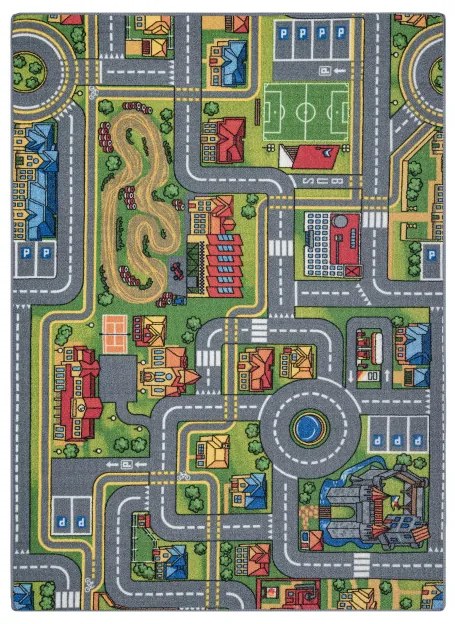 Detský koberec REBEL ROADS City life 97 Mesto, protišmykový - sivý