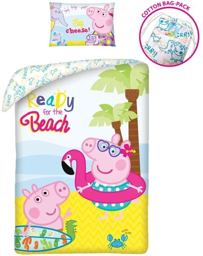 Bavlnené posteľné obliečky Prasiatko Peppa - motív Ready for The Beach - 100% bavlna - 70 x 90 cm + 140 x 200 cm