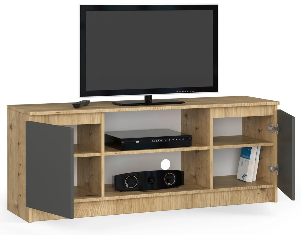 TV stolík Kenji (dub artisan + sivá). Akcia -16%. Vlastná spoľahlivá doprava až k Vám domov. 1069931