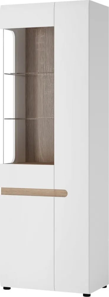 Vysoká vitrína Linate, biely lesk/dub, ľavá