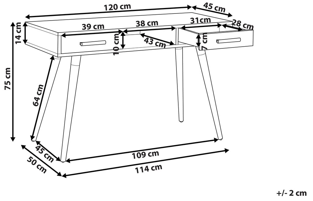 Písací stôl/toaletný stolík s 2 zásuvkami 120 x 45 cm biela/sivá FRISCO Beliani