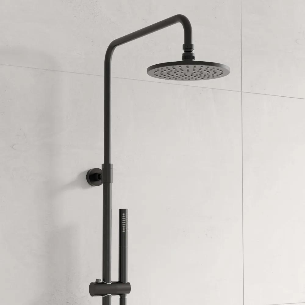 STEINBERG 250 nástenný sprchový systém s termostatom, horná sprcha priemer 200 mm, tyčová ručná sprcha 1jet, matná čierna, 2502721S