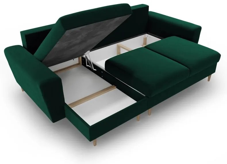 Zelená zamatová rozkladacia/s úložným priestorom rohová pohovka Kyoto – Cosmopolitan Design