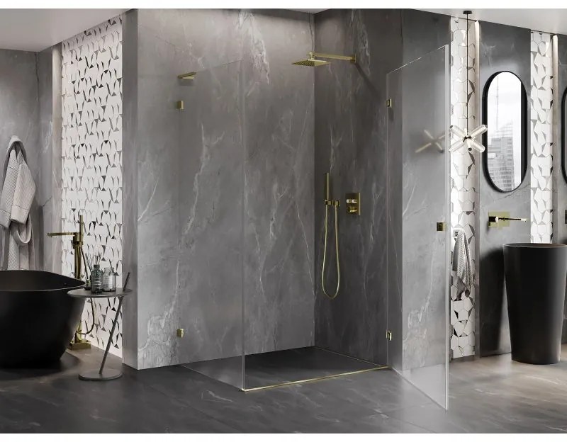 Mexen Lunar-B L, 1-krídlový sprchový kút, pravý, 90 x 80 cm, 8mm číre sklo, zlatý lesklý profil, 832L-090-080-50-00-P