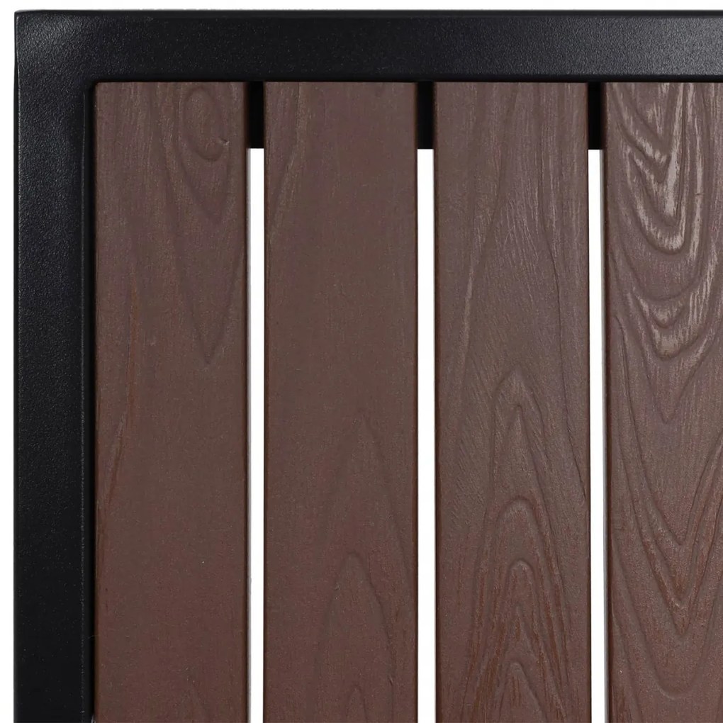 Set 2 záhradných stoličiek HWC-J95, hliník imitácia dreva - rám čierna, tmavo hnedá