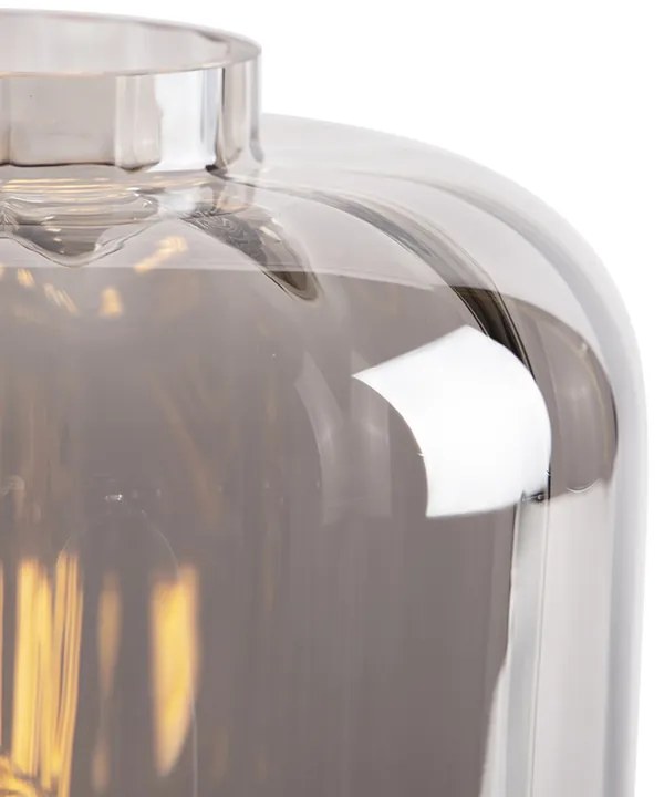 Dizajnová stolná lampa čierna s dymovým sklom - Qara