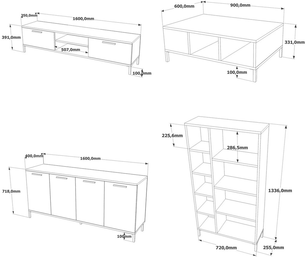 Súprava nábytku do obývacej izby RI6 borovica Atlantic/antracit