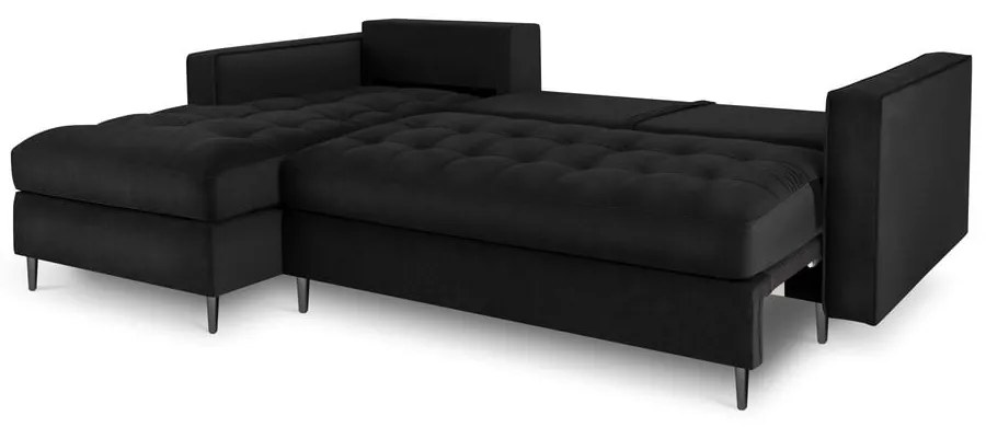 Čierna zamatová rozkladacia rohová pohovka Milo Casa Santo, ľavý roh