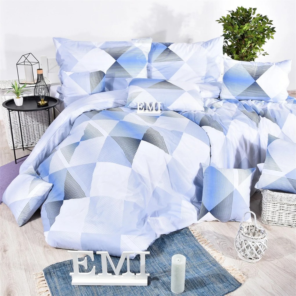 Obliečky bavlnené Easy modré EMI: Predĺžený set jednolôžko obsahuje 1x 140x220 + 1x 70x90