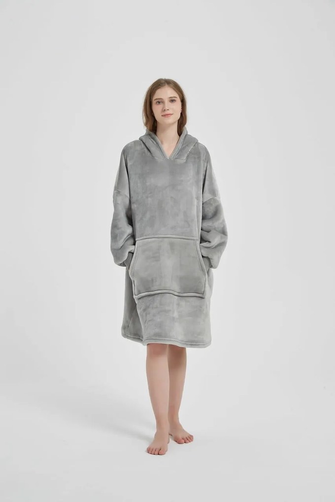 Deka s rukávmi HOODIE sivá