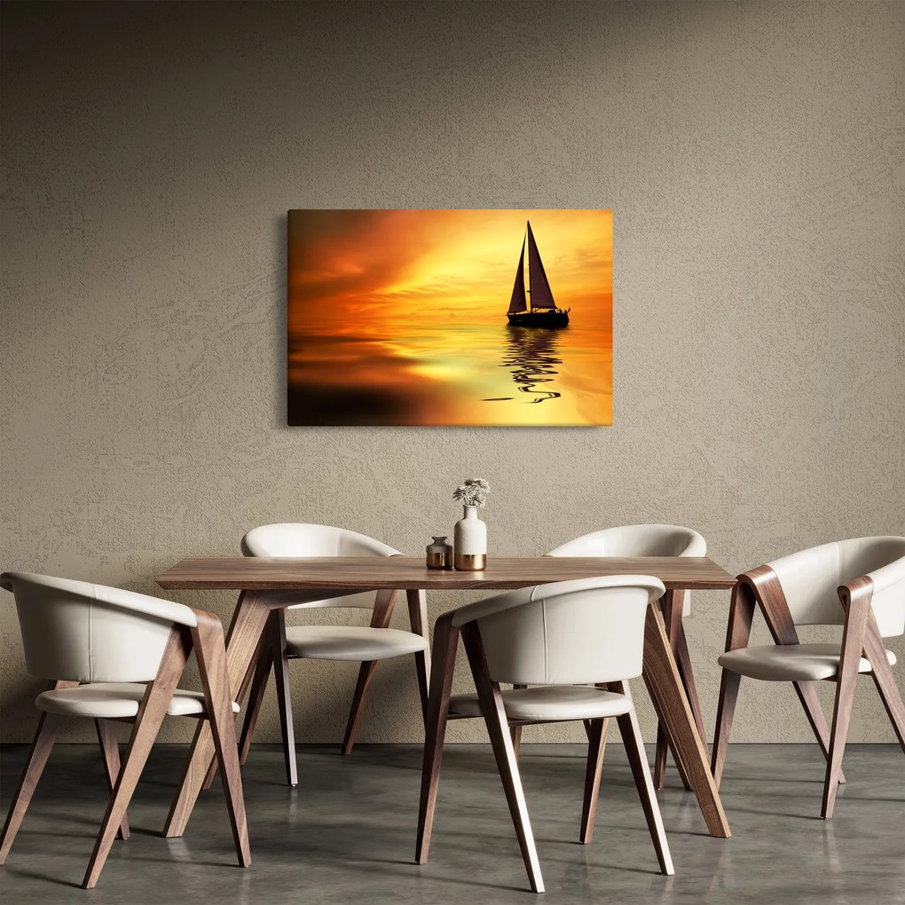 Obraz - Plachetnica pri západe slnka (90x60 cm)