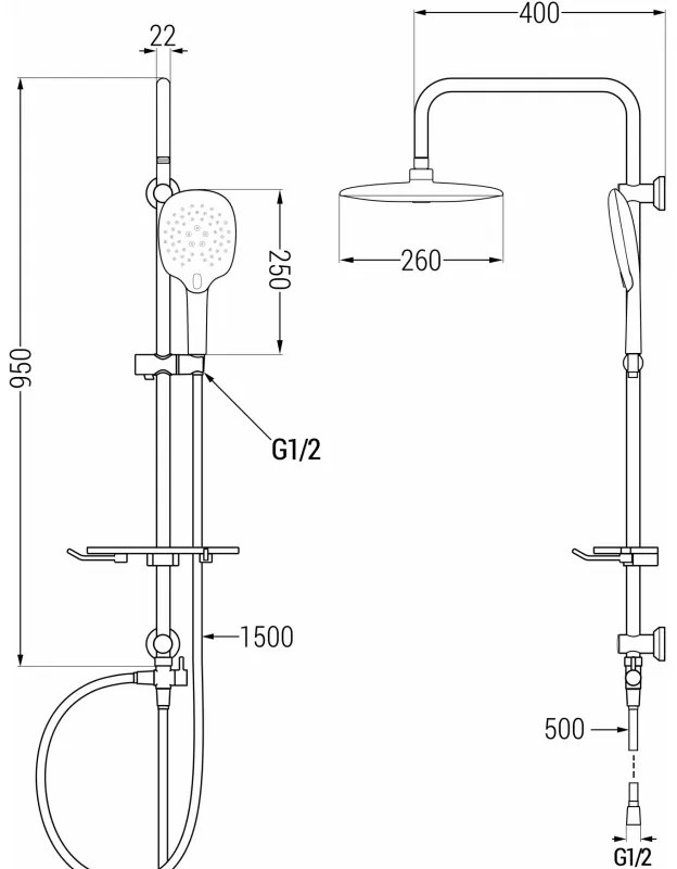 Mexen sprchový set T22 s hornou hlavicou štvorcovou, čierna, 798222293-70