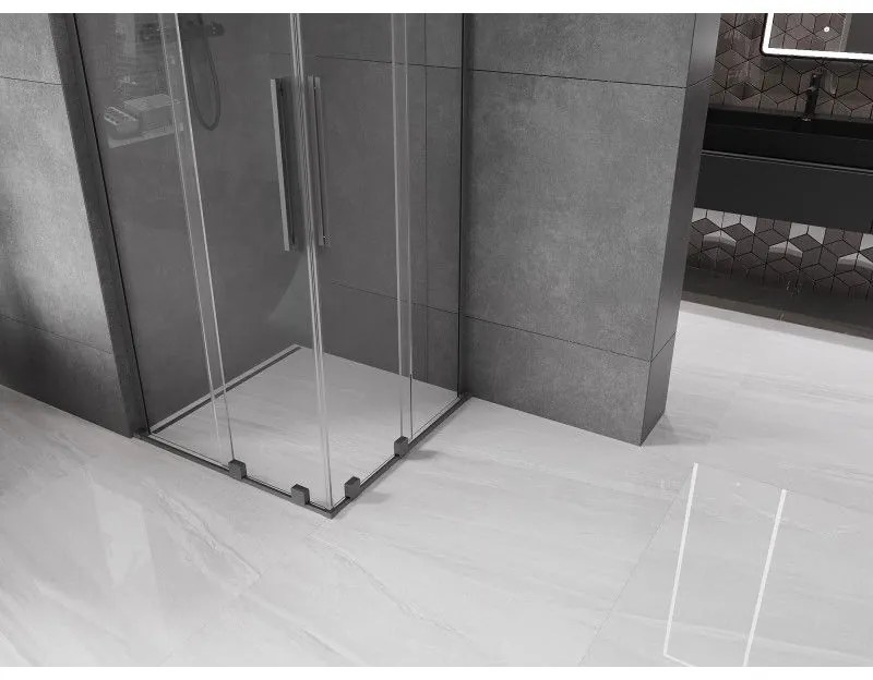 Mexen Velar L Duo, sprchový kút s posuvnými dverami 100 x 100 cm, 8mm číre sklo, brúsený grafit, 871-100-100-02-03-95