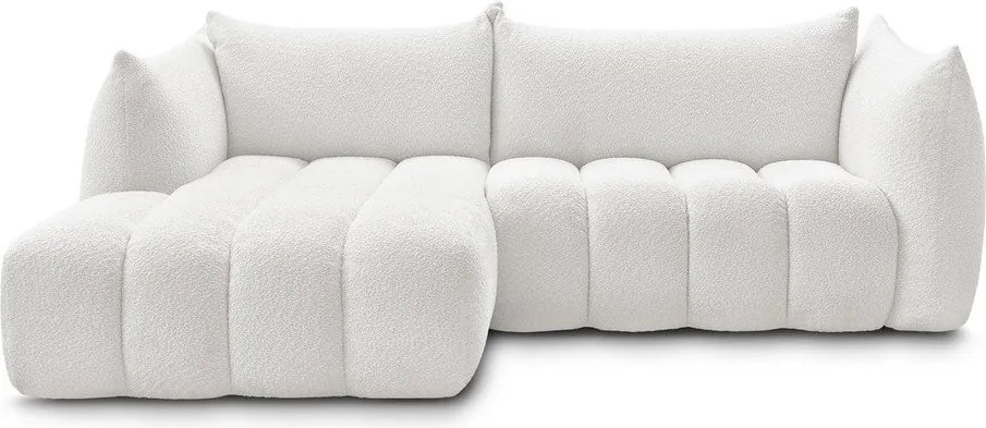 Biela rohová pohovka z textílie buklé (ľavý roh/s leňoškou) Azra – Bobochic Paris