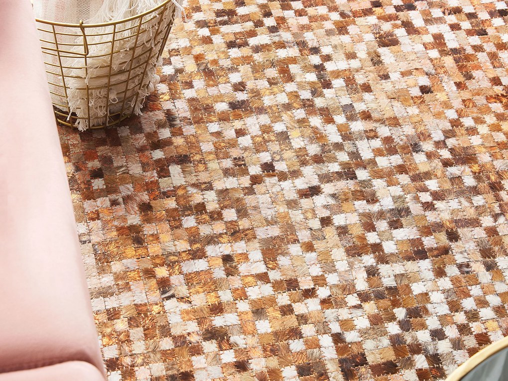 Kožený koberec 160 x 230 cm hnedá/béžová TORUL Beliani