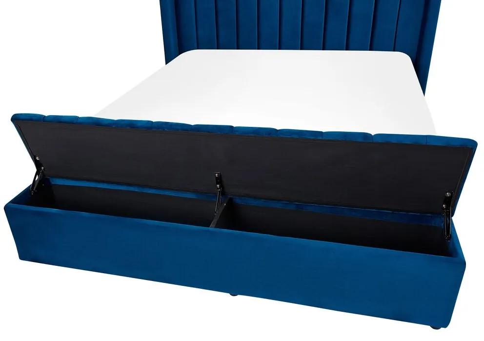 Zamatová posteľ s úložným priestorom 140 x 200 cm modrá NOYERS Beliani