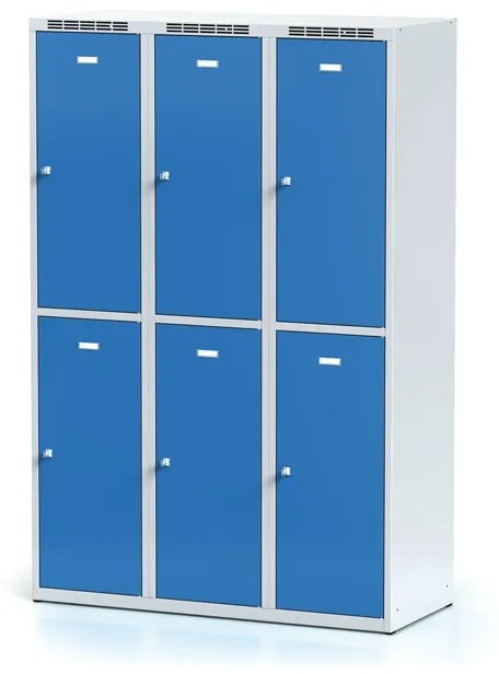 Alfa 3 Šatníková skrinka s úložnými boxami, 6 boxov, 1800 x 1200 x 500 mm, otočný zámok, modré dvere