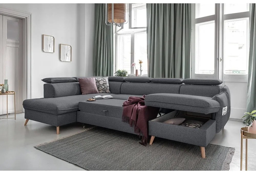 Tmavosivá rozkladacia rohová pohovka (ľavý roh) Sweet Harmony – Miuform