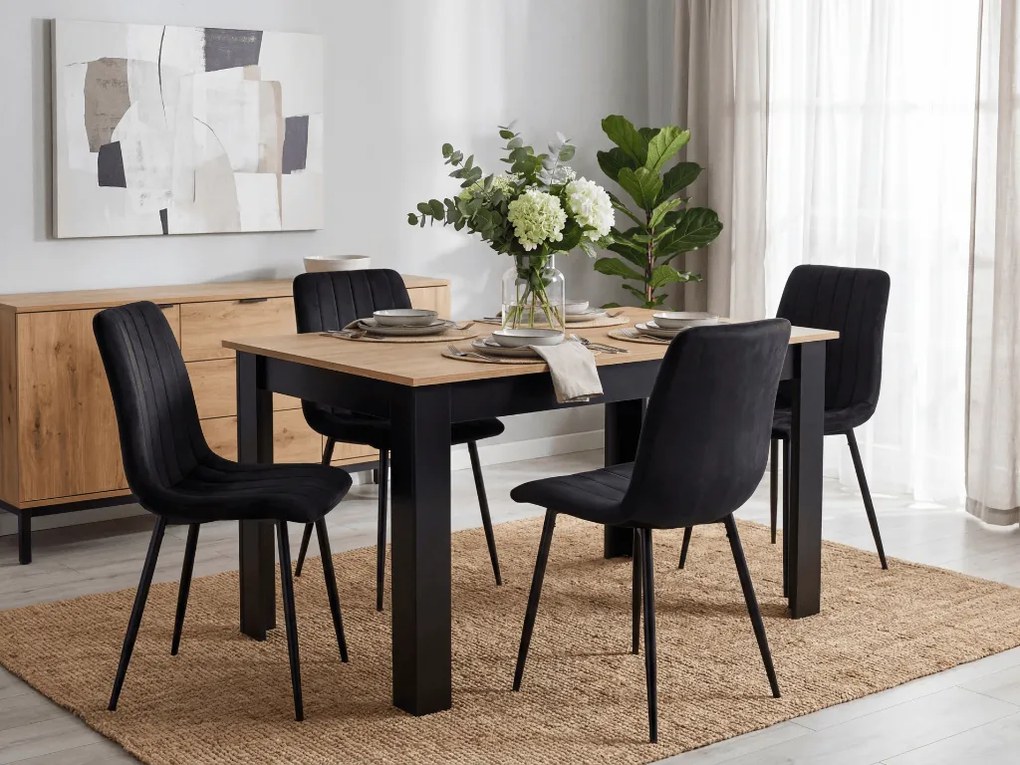 Jedálenský set 1 + 4, stôl MADO 120x80 cm čierna/dub artisan + čierna zamatová stolička LAVA s čiernymi nohami
