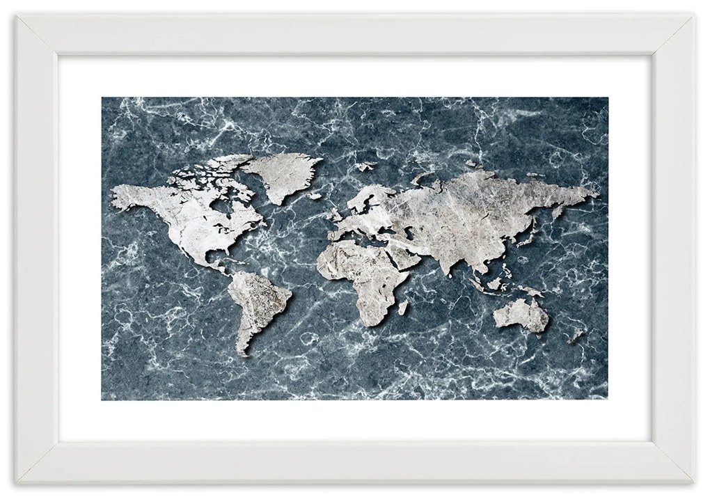 Gario Plagát Mapa sveta na mramore Farba rámu: Bez rámu, Rozmery: 30 x 20 cm