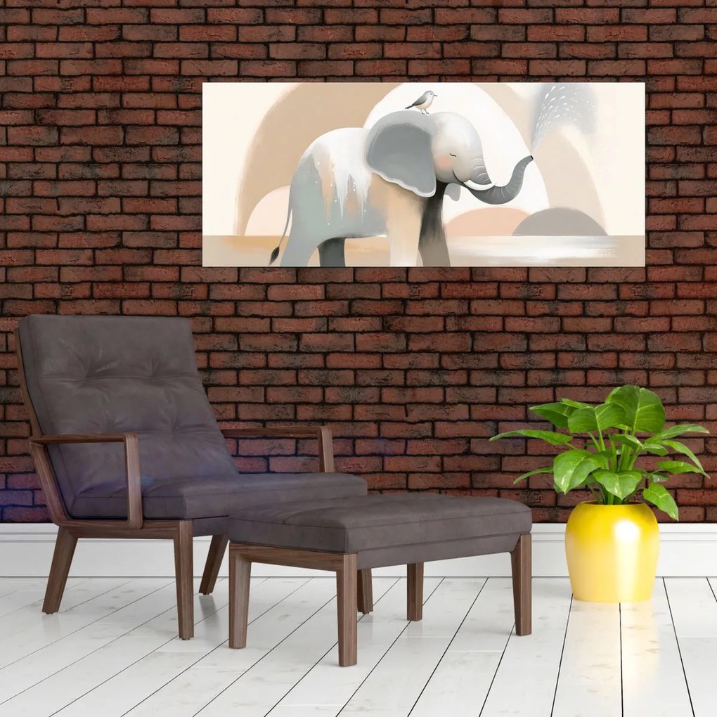 Obraz - Slon v pastelových farbách (120x50 cm)