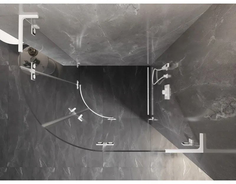Mexen Lunar, L pravý polkruhový sprchový kút 90 x 80 cm, 8mm číre sklo, biely profil, 833L-090P-080L-20-00