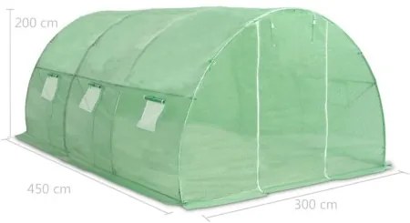 vidaXL Skleník s oceľovými základmi 13,5 m² 450x300x200 cm-
