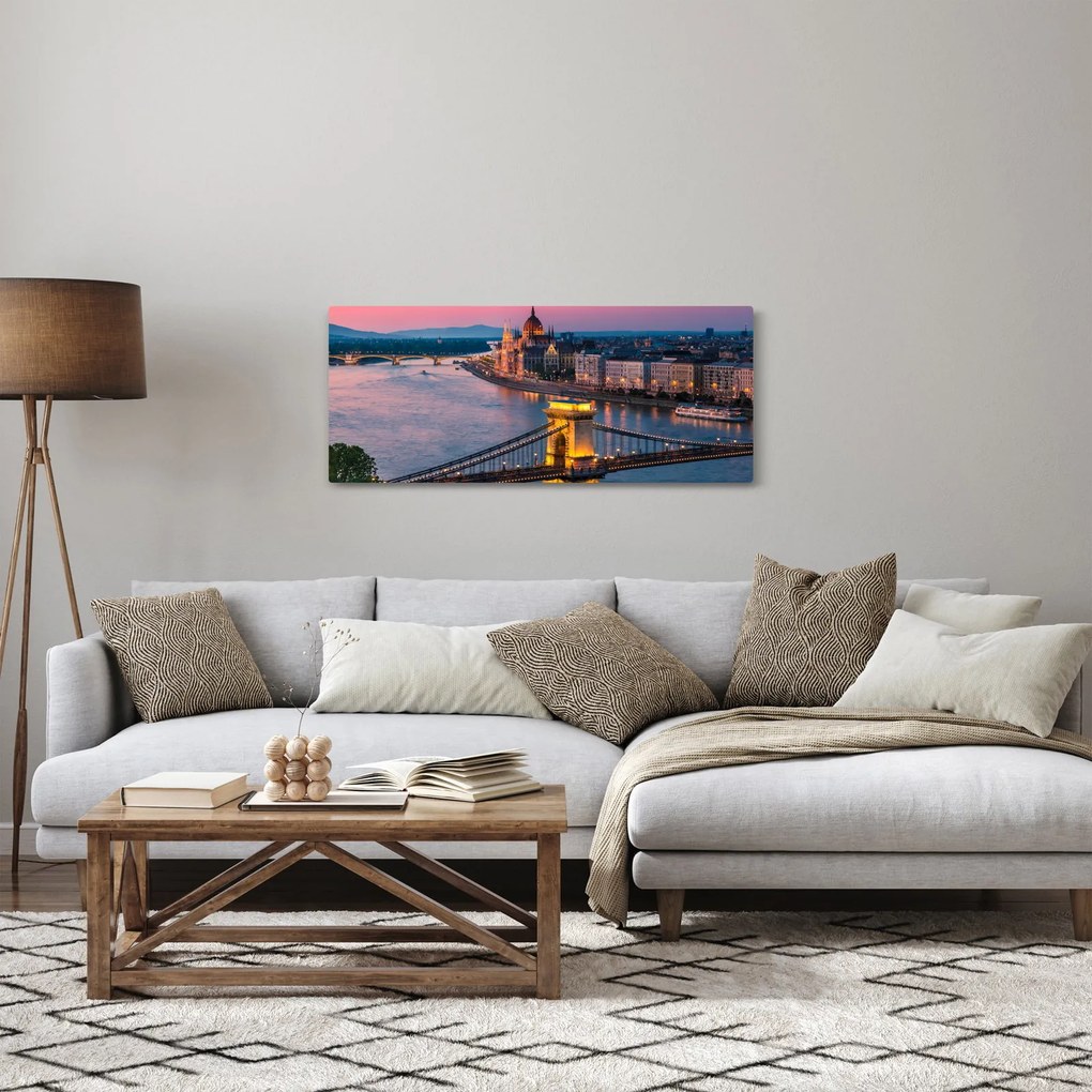 Obraz - Panorama mesta, Budapešť, Maďarsko (120x50 cm)