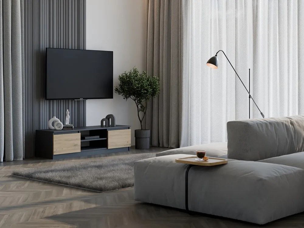 TV skrinka Musecalo 140 (antracit + dub artisan). Akcia -23%. Vlastná spoľahlivá doprava až k Vám domov. 1132504