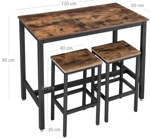 Sada barového stola a 2x barových stoličiek BARTIS hnedá/čierna