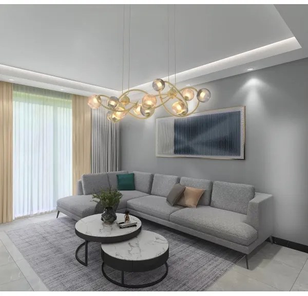 Wofi 7015-1404 - LED Luster na lanku METZ 14xG9/3,5W/230V zlatá/šedá