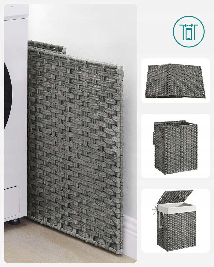 Skladací ratanový kôš na bielizeň Houry 90 L sivý